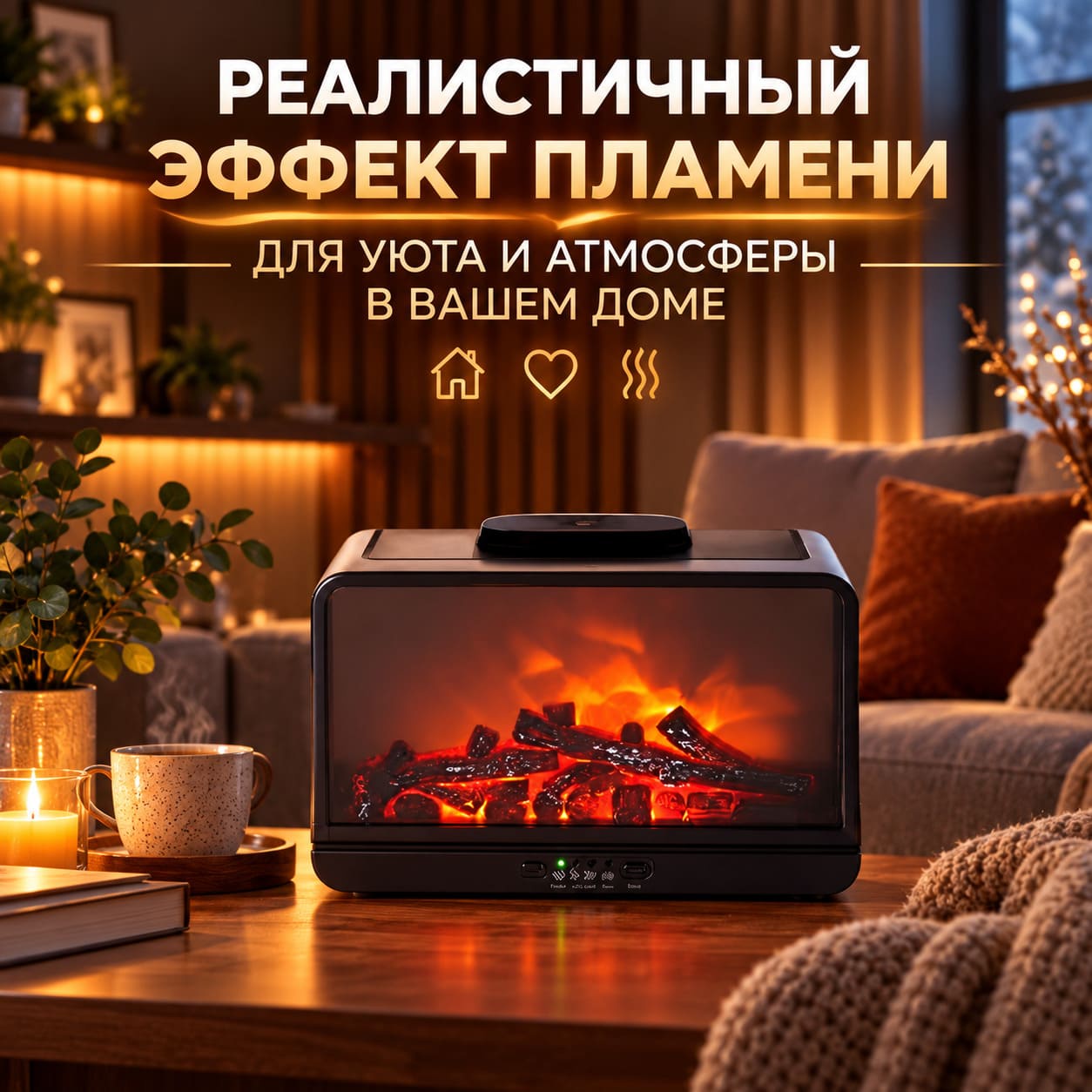 Камин-увлажнитель воздуха с эффектом пламени